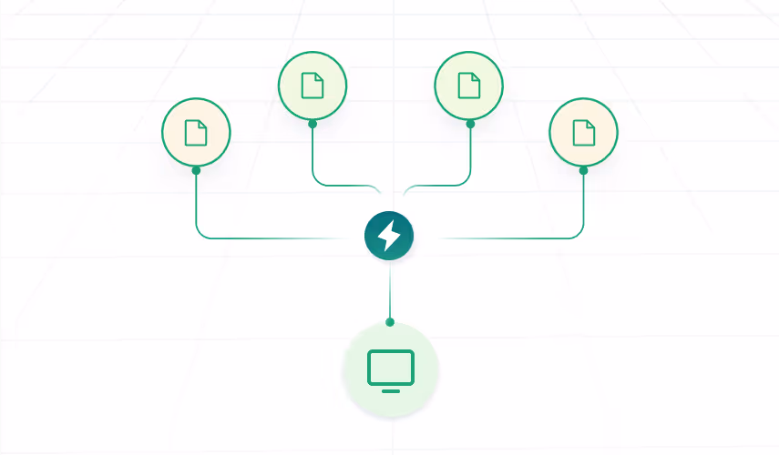 Document icons connected to a computer, representing fast model import.