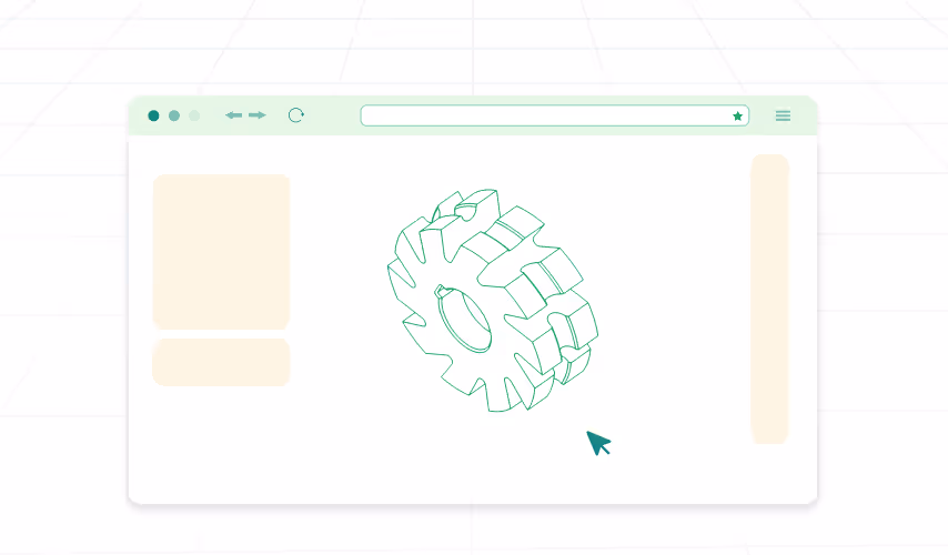 Web browser window showing a 3D gear model ready for inspection.